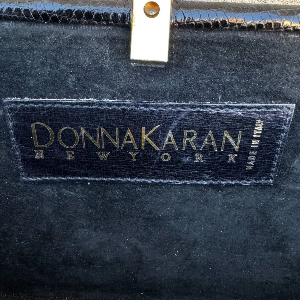 Donna Karan New York Vintage Black Genuine Lizard Skin‎ Clutch Bag Made in Italy